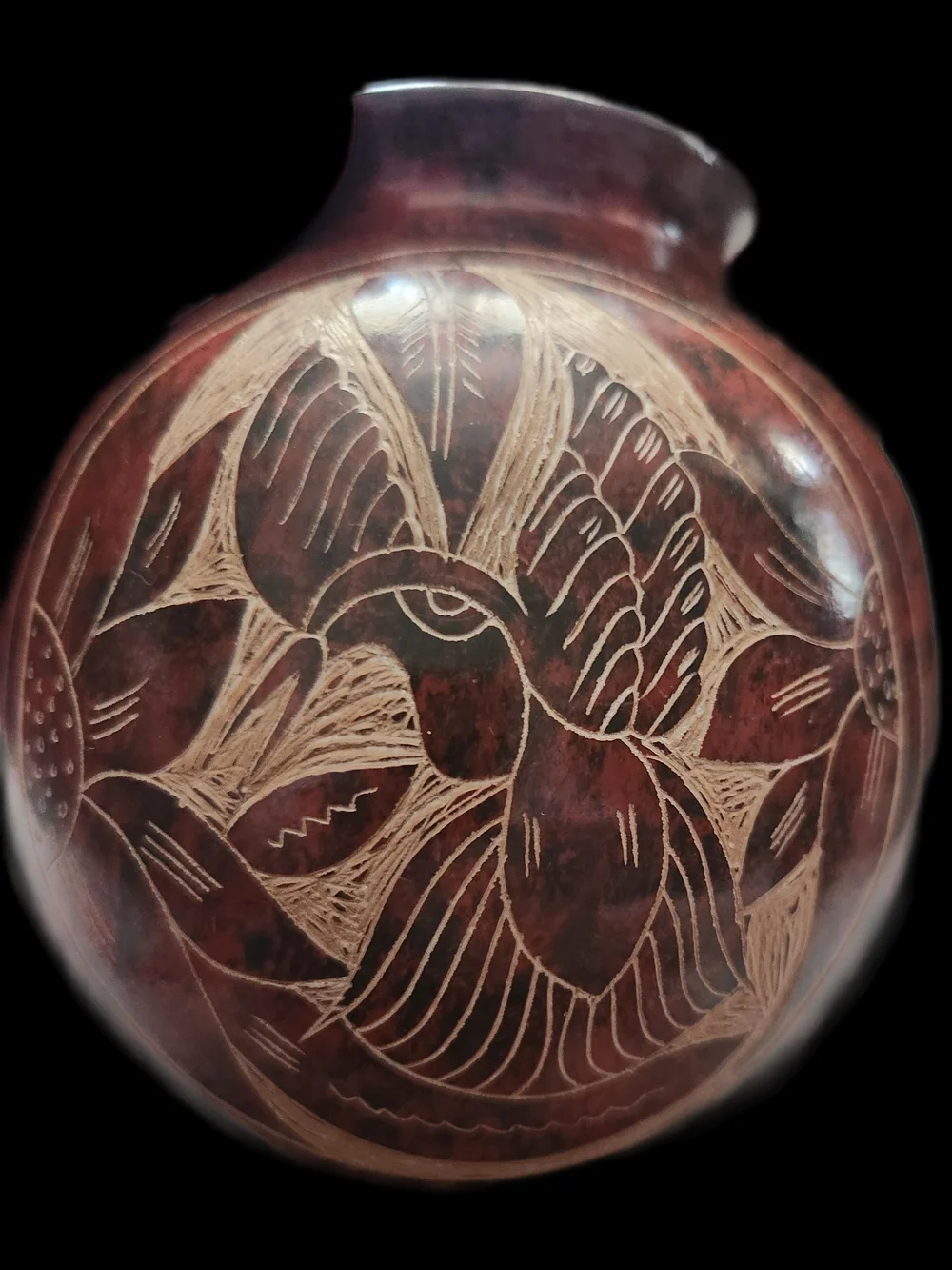 Nicaraguan Incised Pottery Vase Bird Monkey Jungle Brown Tan 5
